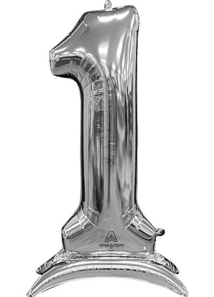 52in Anagram Silver Stand-Up Number 1 Balloon - Joker Party Supply
