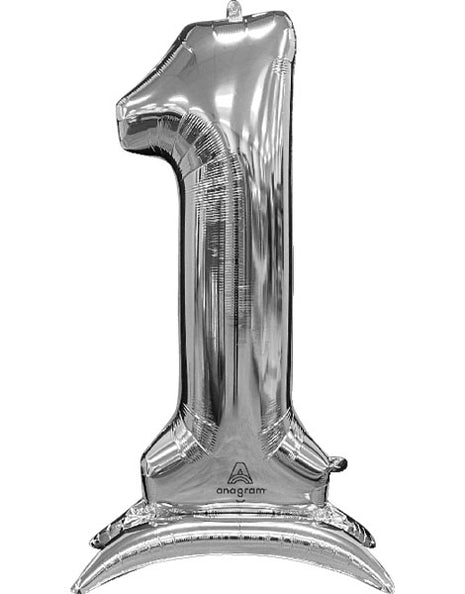 52in Anagram Silver Stand-Up Number 1 Balloon - Joker Party Supply
