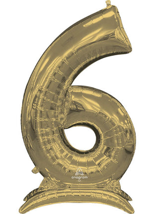 52in Anagram White Gold Stand-Up Number 6 Balloon - Joker Party Supply