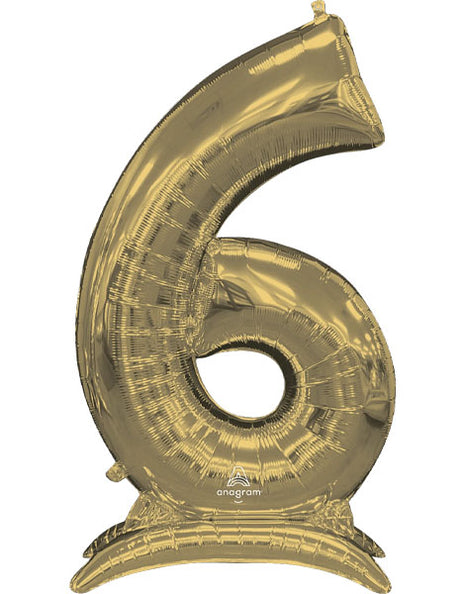 52in Anagram White Gold Stand-Up Number 6 Balloon - Joker Party Supply