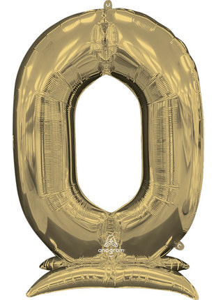 52in Anagram White Gold Stand-Up Number 0 Balloon - Joker Party Supply