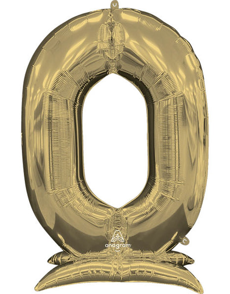 52in Anagram White Gold Stand-Up Number 0 Balloon - Joker Party Supply