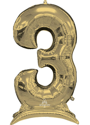 52in Anagram White Gold Stand-Up Number 3 Balloon - Joker Party Supply