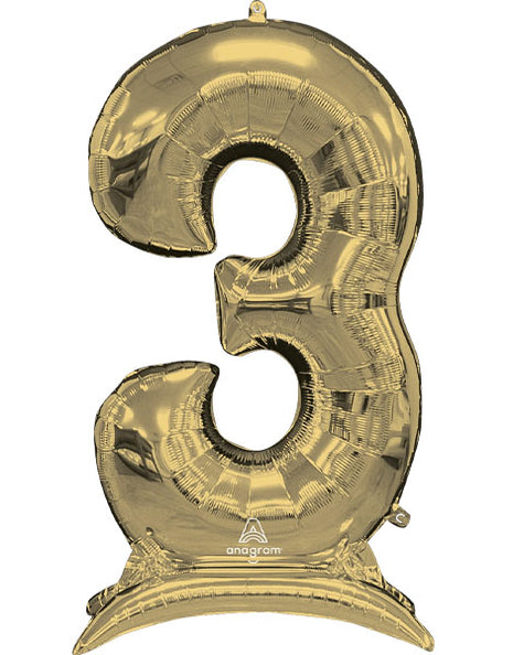 52in Anagram White Gold Stand-Up Number 3 Balloon - Joker Party Supply