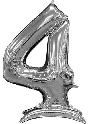 52in Anagram Silver Stand-Up Number 4 Balloon - Joker Party Supply