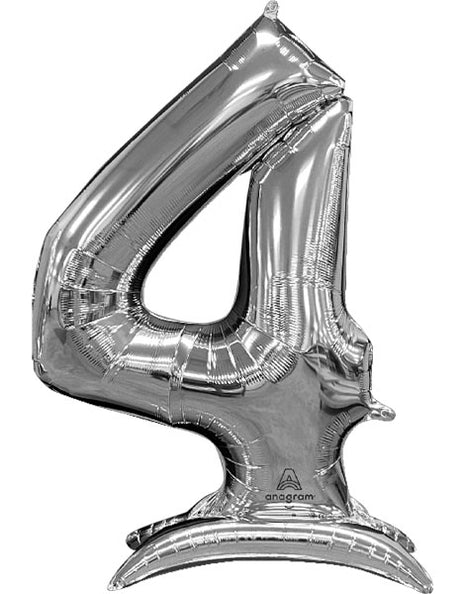 52in Anagram Silver Stand-Up Number 4 Balloon - Joker Party Supply
