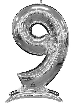 52in Anagram Silver Stand-Up Number 9 Balloon - Joker Party Supply