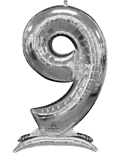 52in Anagram Silver Stand-Up Number 9 Balloon - Joker Party Supply