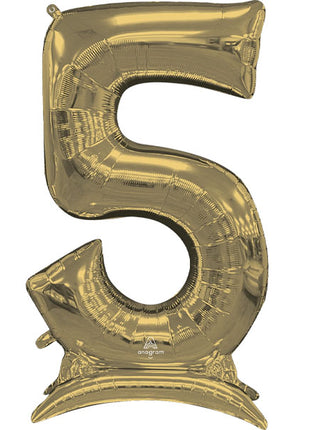 52in Anagram White Gold Stand-Up Number 5 Balloon - Joker Party Supply