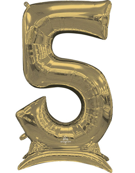 52in Anagram White Gold Stand-Up Number 5 Balloon - Joker Party Supply
