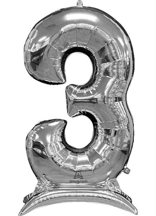 52in Anagram Silver Stand-Up Number 3 Balloon - Joker Party Supply