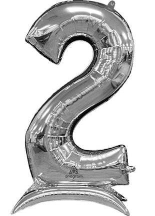 52in Anagram Silver Stand-Up Number 2 Balloon - Joker Party Supply