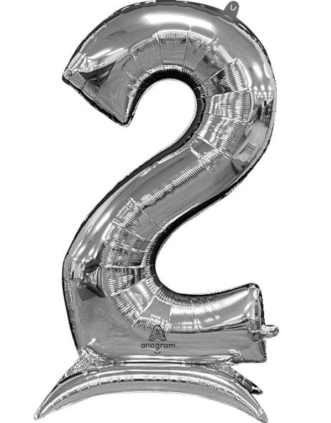 52in Anagram Silver Stand-Up Number 2 Balloon - Joker Party Supply