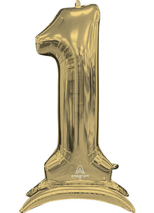52in Anagram White Gold Stand-Up Number 1 Balloon - Joker Party Supply