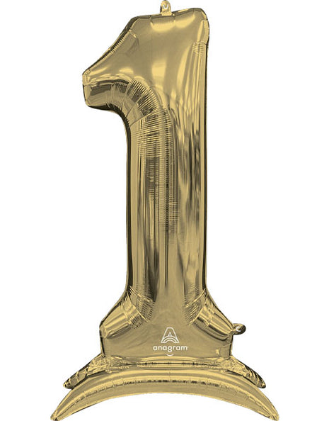 52in Anagram White Gold Stand-Up Number 1 Balloon - Joker Party Supply