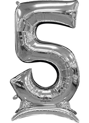 52in Anagram Silver Stand-Up Number 5 Balloon - Joker Party Supply