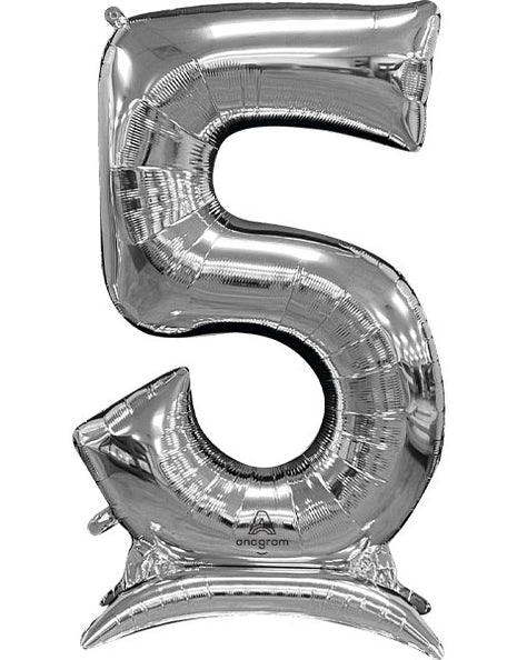 52in Anagram Silver Stand-Up Number 5 Balloon - Joker Party Supply
