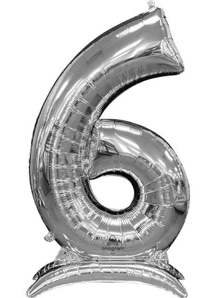 52in Anagram Silver Stand-Up Number 6 Balloon - Joker Party Supply