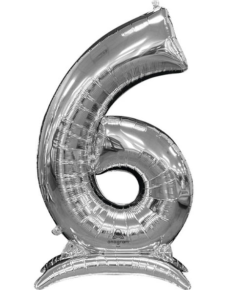 52in Anagram Silver Stand-Up Number 6 Balloon - Joker Party Supply