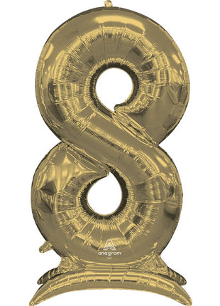 52in Anagram White Gold Stand-Up Number 8 Balloon - Joker Party Supply