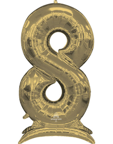 52in Anagram White Gold Stand-Up Number 8 Balloon - Joker Party Supply