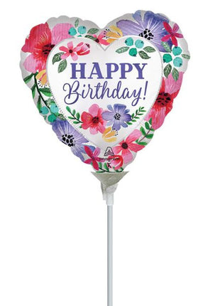 4in Satin Happy Birthday Florals Balloon (Heat Seal Required)