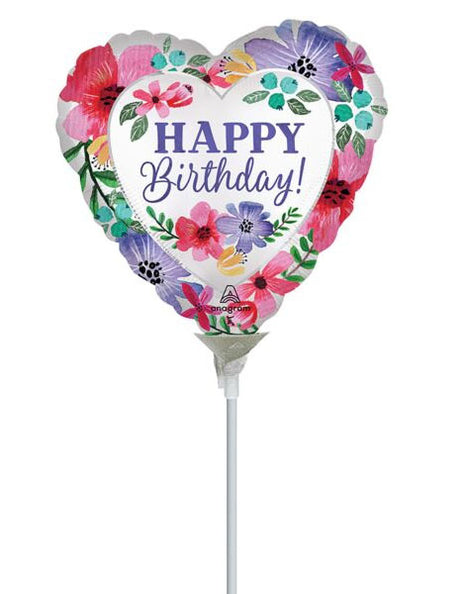 4in Satin Happy Birthday Florals Balloon (Heat Seal Required)