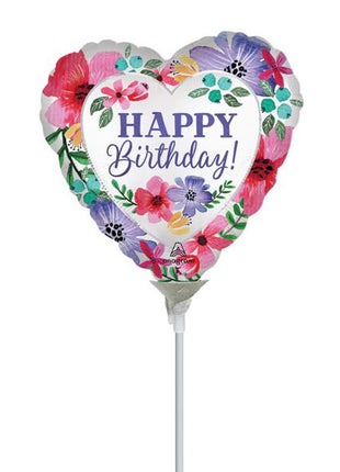Globo de satén con anagrama floral de Feliz Cumpleaños de 9 pulgadas (se requiere sellado térmico)