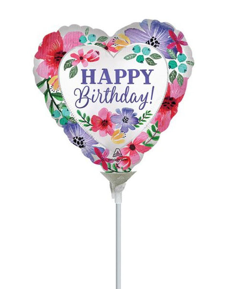 Globo de satén con anagrama floral de Feliz Cumpleaños de 9 pulgadas (se requiere sellado térmico)