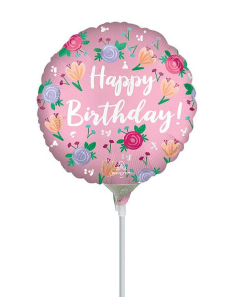 9in Anagram Satin Happy Birthday Peony Balloon (Heat Seal Required)