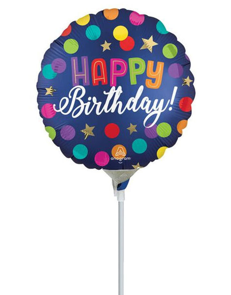 9in Anagram Satin Happy Birthday Blue Confetti Balloon (Heat Seal Required)