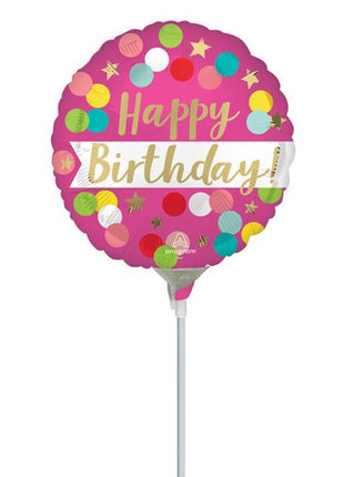 9in Anagram Satin Happy Birthday Pink Confetti Balloon (Heat Seal Required)