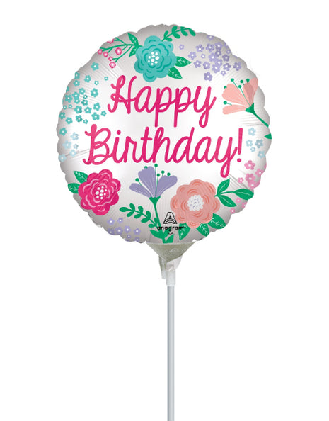 9in Anagram Satin Happy Birthday Garden Balloon (Heat Seal Required)