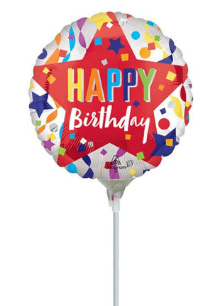 9in Anagram Satin Happy Birthday Star Balloon (Heat Seal Required)