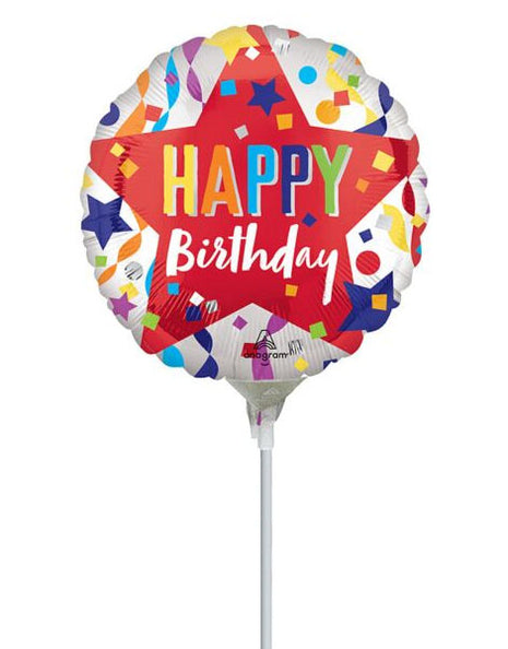 9in Anagram Satin Happy Birthday Star Balloon (Heat Seal Required)