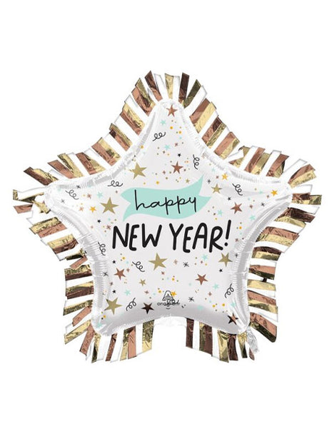 28in Anagram Noon Year Star Fringe Border Balloon - Joker Party Supply