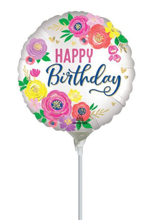 Globo de cumpleaños floral artístico de satén con anagrama de 9 pulgadas (se requiere sellado térmico)