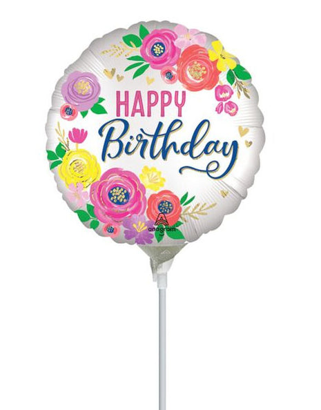 Globo de cumpleaños floral artístico de satén con anagrama de 9 pulgadas (se requiere sellado térmico)