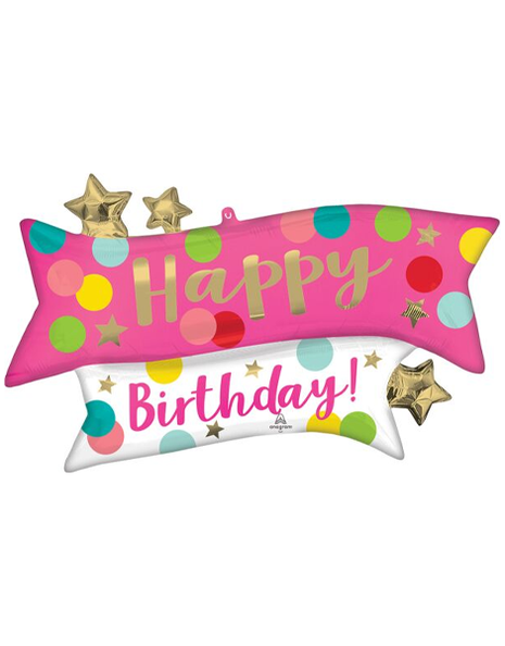38in Anagram Satin Happy Birthday Pink Confetti Balloon - Joker Party Supply