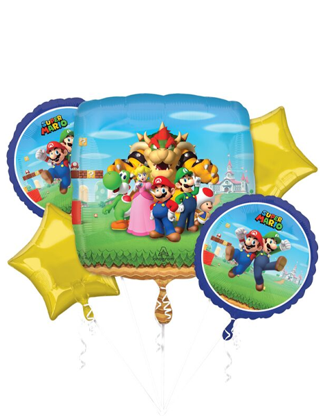 Anagram Super Mario Bros Bouquet Balloons 5pc - Joker Party Supply