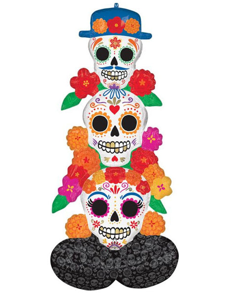 Globo Airloonz con anagrama de 53 pulgadas del Día de los Muertos con flores brillantes