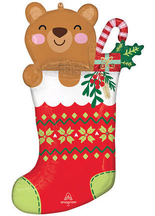 32in Anagram Christmas Beary Christmas Stocking Balloon - Joker Party Supply