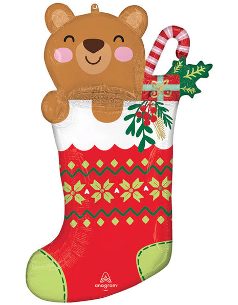 32in Anagram Christmas Beary Christmas Stocking Balloon - Joker Party Supply
