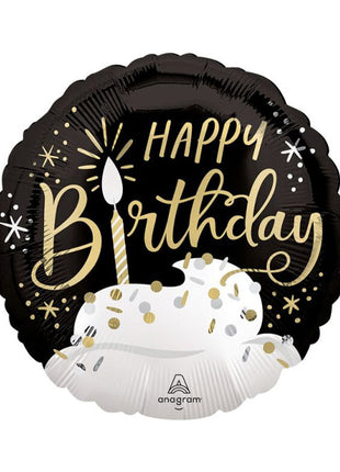 18in Angram Satin Black Silver Gold Birthday Wishes Balloon
