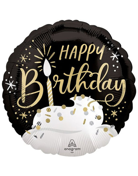 18in Angram Satin Black Silver Gold Birthday Wishes Balloon