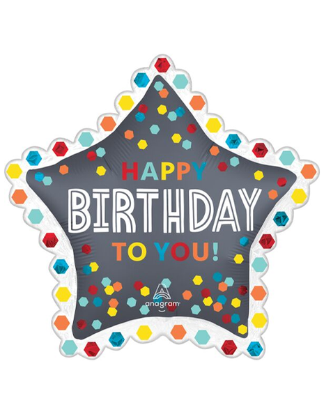 34in Anagram Satin Confetti Burst Birthday Balloon - Joker Party Supply