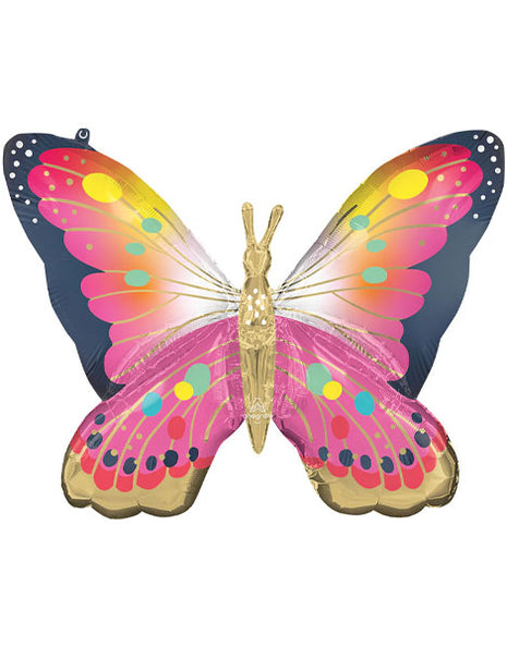 Globo de 30 pulgadas con anagrama de mariposa de satén rosa vibrante que revolotea