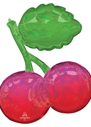 Globo de cerezas iridiscentes con anagrama de 30 pulgadas y mezcla de frutas