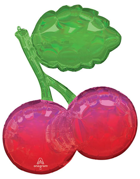 Globo de cerezas iridiscentes con anagrama de 30 pulgadas y mezcla de frutas
