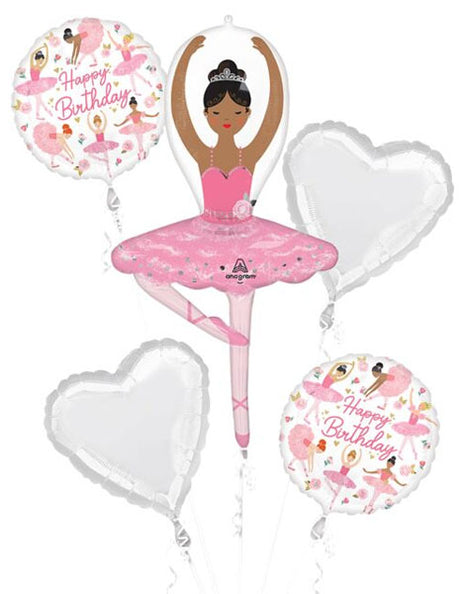 Ramo de globos para cumpleaños de niña bailarina con anagrama (5 unidades)